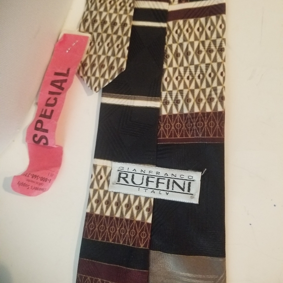 Vintage Gianfranco RUFFINI Made in Italy Black & Tan Tie - Picture 4 of 6